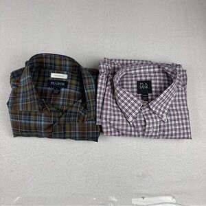New! Lot of 2 Jos A Bank Plaid Button Down Dress Shirts Large Long Sleeve Casual